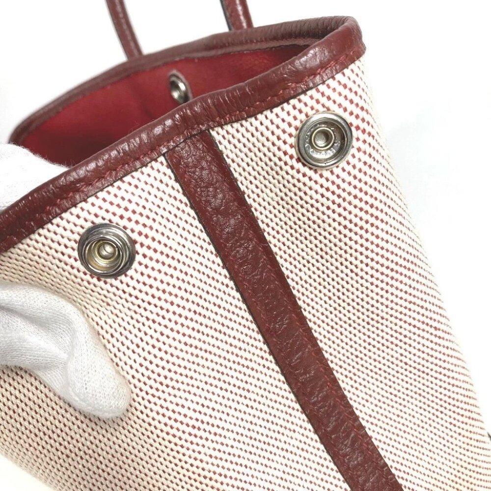 HERMES Garden Party TPM Tote Bag Hand Bag Toile H / Leather wine-red/Beige - Picture 14 of 16